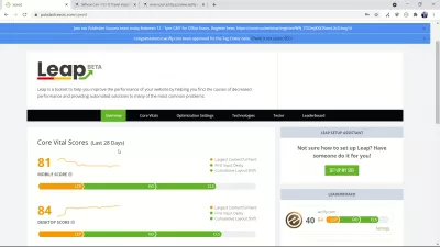 Ezoic LEAP - обзор нового инструмента от Ezoic : Результаты Core Web Vitals и таблица лидеров, сравнивающая оценки сайтов друг с другом на панели управления LEAP.