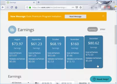 Ezoic Premium Review – Is It Worth It? : Ezoic revenue before joining premium program, and personalized Ezoic premium invitation