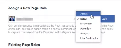 כיצד לשנות בעלים של עמוד Facebook? : בחר תפקיד עבור מנהל המערכת החדש