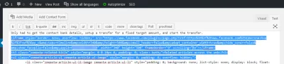 Facebook page widget WordPress : Paste code on WordPress Text post editing