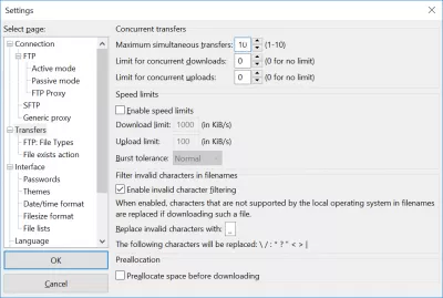 Il client FileZilla aumenta più connessioni : FileZilla più trasferimenti