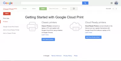 Varför Google Cloud har förvärvat Cloud Computing-scenariot? : Huvudskärmen för Google Print-tjänsten
