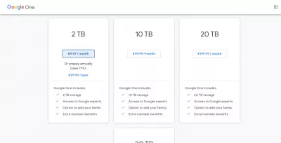 Google Cloud Platform: conceptos básicos y precios : Precios de Google Cloud Drive 10 € por mes por 2 TB de espacio de almacenamiento