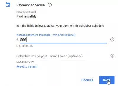 Промените в Google AdSense за плащане променят прага за плащане : Промяна на прага на плащане в Google AdSense