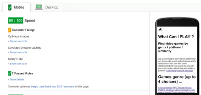 Google Pagespeed ​​Insights: მოაგვარეთ პრობლემები და მიიღეთ მწვანე : ნახაზი 14: Google გვერდი სიჩქარე - ქულის მომატების შემდეგ 89 მობილური ტელეფონით