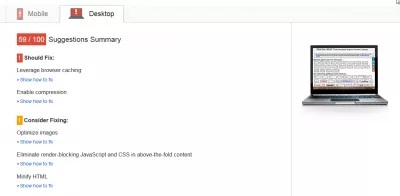 Google PageSpeed Insights: Solve Issues And Get Green : Fig 4 : Google Page Speed - Score after image optimization of 59 on desktop