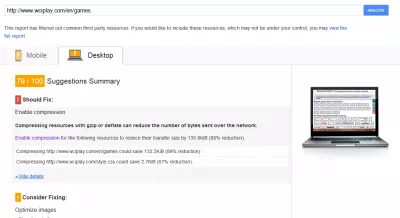 Google Pagespeed ​​Insights: Løs Problemer Og Bliv Grøn : Fig. 8: Google Page Speed ​​- Score efter at eliminere renderblokerende JS og CSS i det overordnede indhold på 79 på skrivebordet