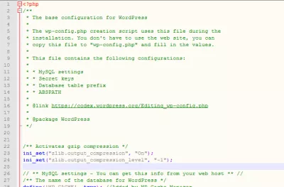 GZIP కంప్రెషన్ WordPress ఎనేబుల్ ఎలా : కోడ్ను wp.config.php ఫైల్ లో జోడించండి