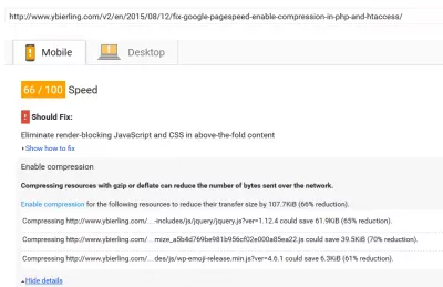 Como habilitar a compressão GZIP WordPress : Os resultados das informações do Google PageSpeed ​​melhoraram após a compactação gzip ativada no WordPress