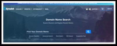 چگونه می توان نام دامنه را انتخاب کرد؟ : صفحه اصلی وب سایت رسمی Dynadot ، با یک نوار جستجو برای بررسی نام دامنه