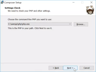 Slik installerer du komponistvinduer : Velg PHP kjørbar bane