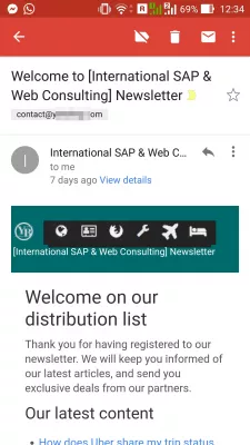 Formate dhe shkrime të përgjegjshme të buletinit HTML të përgjegjshëm : Formulari i përgjegjshëm HTML i emailit të konsulencës për SAP dhe Web, i shfaqur në Gmail në telefon celular