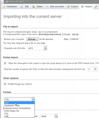 Как импортировать файл Excel в базу данных MySQL в PHPMyAdmin : Просмотрите локальный файл и выберите соответствующий формат CSV