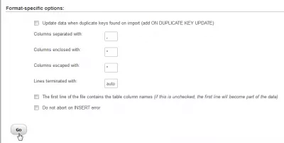 Cómo importar un archivo de Excel en una base de datos MySQL en PHPMyAdmin : Opciones específicas de importación CSV