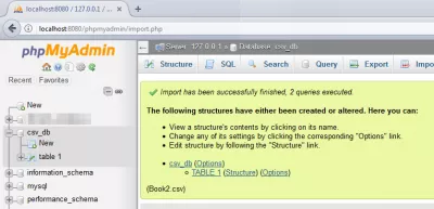 How to import data from Excel to mySQL using PHPMyAdmin : Import results with links to database and table 