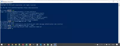 Windows 10 vietējās SSH PowerShell klienta instalēšana : Windows 10 SSH klienta PowerShell, kurā darbojas SSH komanda