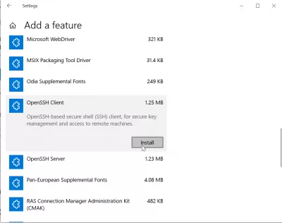 Windows 10 Native SSH PowerShell Client Installation : Open clientH client upang magdagdag ng mga setting ng tampok