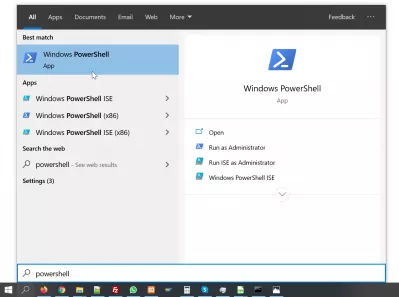 Установка клиента Windows 10 PowerShell для собственного SSH : Приложение Windows PowerShell в средстве запуска Windows