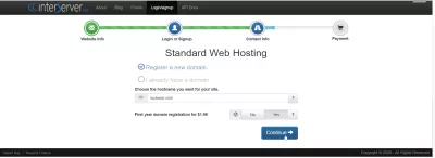 Interserver web hosting review of an account creation : Choosing hostname for site registration