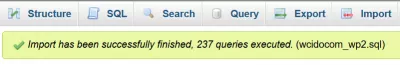 Si Të Eksportoni Faqen E Wordpress Në Domen Të Ri Në 4 Hapa? : Sukses i importit sql wordpress
