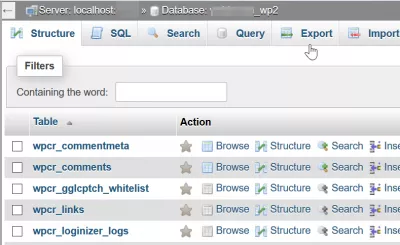 Si Të Eksportoni Faqen E Wordpress Në Domen Të Ri Në 4 Hapa? : Baza e të dhënave MySQL export wordpress site