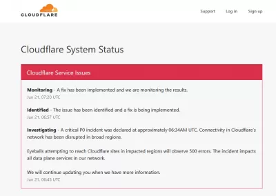 500 Intern serverfeil Nginx: Hvordan løse? : Cloudflare Fix implementert for å løse den interne serverfeilen 500, og overvåkes til full oppløsning