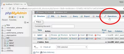 How To Delete A Database In PHPMyAdmin : Finding the operations menu once the database to delete has been selected 