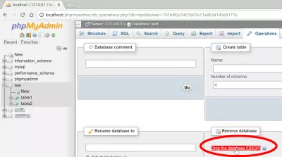 How To Delete A Database In PHPMyAdmin : Drop the database link 