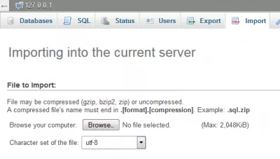 Importe un archivo SQL grande en PHPMyAdmin : PHPMyAdmin con 2Mb de límite de importación de MySQL