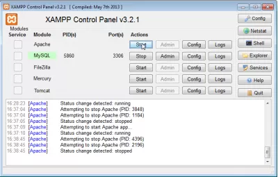 Import a large SQL file in PHPMyAdmin : Fig 5 : Start XAMPP Apache server 