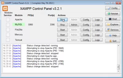 Importe un archivo SQL grande en PHPMyAdmin : Fig 5: Inicie el servidor XAMPP Apache