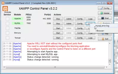 PHPMyAdmin repair table : MySQL error log in XAMPP control panel
