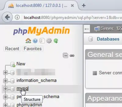 PHPMyAdmin修復表 : 打開表結構