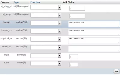 Prestashop 1.6 change shop base URL : database URL record with old values 