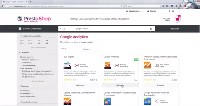 PrestaShop-asennusmoduuli käsin : Google Analytics -moduulin etsiminen PrestaShop-lisäosien verkkosivustossa