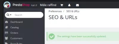 Prestashop SEO URL optimization : settings change confirmation