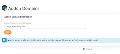 cPanel redirect a virtual domain name to another URL : Adding the target URL for redirection