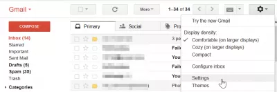 Configurați Gmail cu domeniul GoDaddy sau un alt domeniu propriu : Meniul de setări Gmail