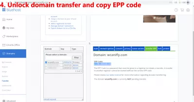 Transfer Domain Dari Bluehost Ke Squarespace, Gandi Atau Registrar Lain Menjadi Mudah: 16 Langkah Dengan Gambar : 4. Buka kunci transfer domain dan salin kode EPP