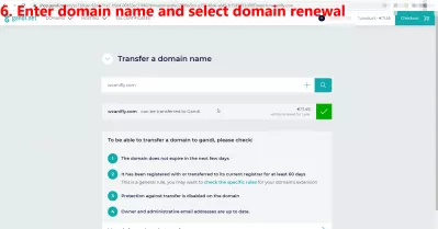 Transférer le domaine de Bluehost vers Squarespace, Gandi ou un autre registraire: expliqué avec des photos : 6. Entrez le nom de domaine et sélectionnez le renouvellement du domaine