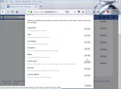 Turn on or off Facebook page reviews : Add tab button for business page reviews