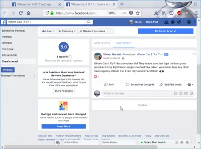 Ieslēdziet vai izslēdziet Facebook lapu atsauksmes : Lapas atsauksmes Kur es varu lidot?