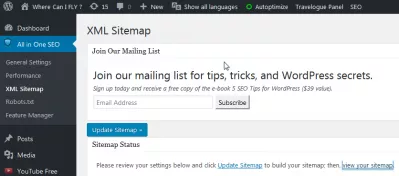 Wordpress sitemap XML SEO liste des liens annexes : Tout en un SEO Sitemap XML
