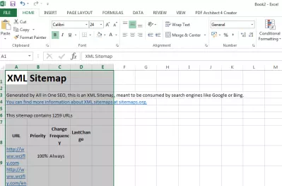 Wordpress Sitemap XML SEO списък с връзки към сайта : XML Sitemap SEO, поставен в Excel