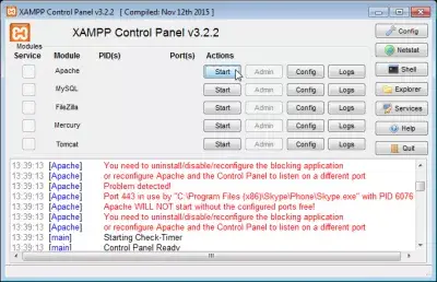 XAMPP Apache Port 443 in use : XAMPP Apache error Port 443 in use by Skype