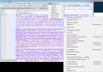 메모장에서 XML 서식을 지정하는 방법 ++ : 플러그인 메뉴에서 XML 도구 사용 가능