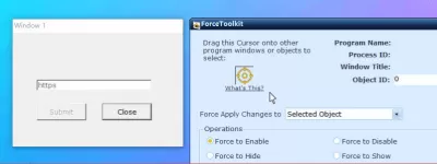 การตรวจสอบ Forcetoolkit: เปลี่ยนสถานะของหน้าต่าง : การเลือกหน้าต่างเพื่อบังคับ