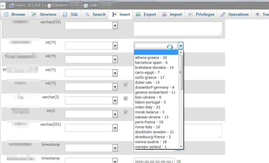 Descripción de la pantalla PHPMyAdmin en la selección desplegable de ...