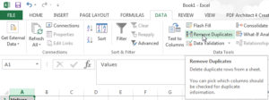 Excel data remove duplicates menu