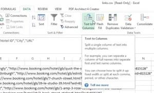 Microsoft Excel paste CSV into cells : Excel Data > Text to Columns option